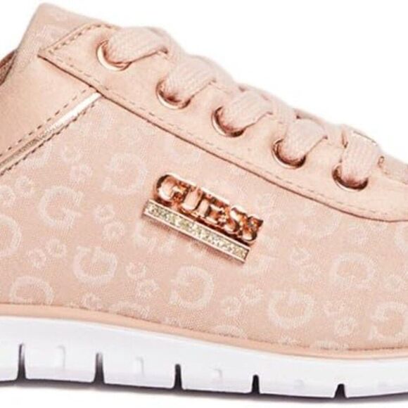 Guess Women Pink Gemma Low Top Logo Print Sneakers Metallic Accents Size 7.5 EUC - Picture 2 of 12